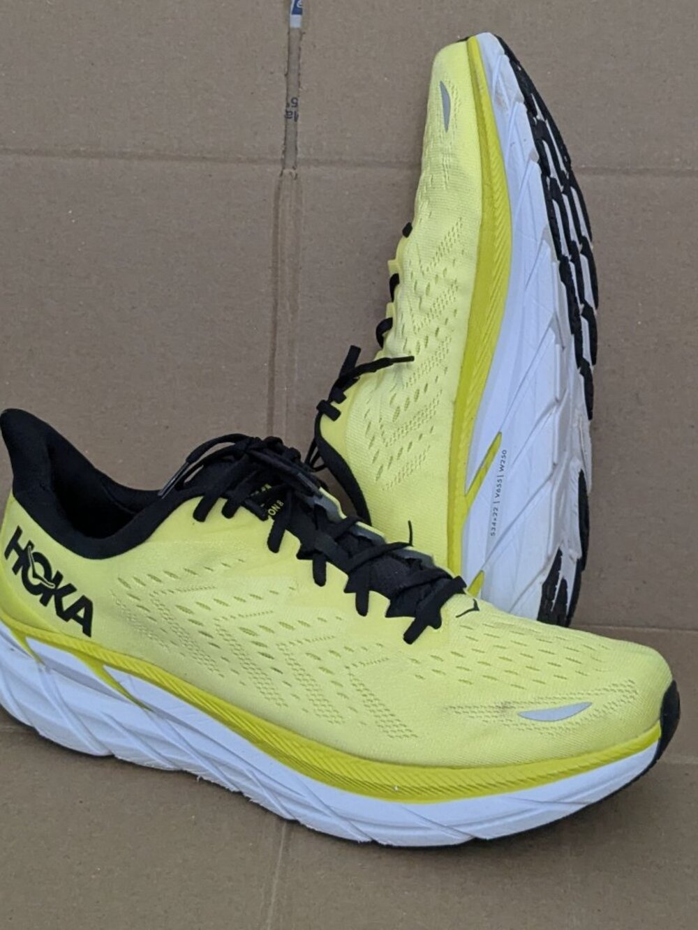 Hoka One One Clifton 8 Men's Size 14D Yellow Running Sneakers - Picture 2 of 14